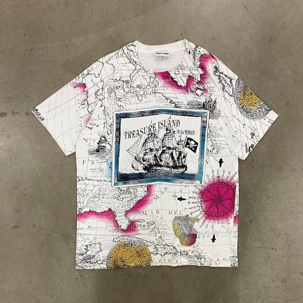 Vintage Jerry Leigh Treasure Island Pirate Ship Las Vegas Nature AOP Shirt XL
